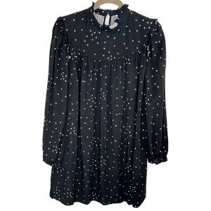 A New Day black with white polka dots long sleeve flare dress size Small *